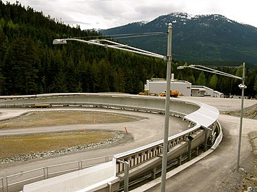 Turn 16 at The Whistler Sliding Centre in 2008. For the 2010 Winter Olympics in Vancouver, the venue hosted the skeleton events. Whistler bobsleigh.jpg
