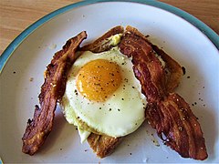 Bacon and eggs on toast