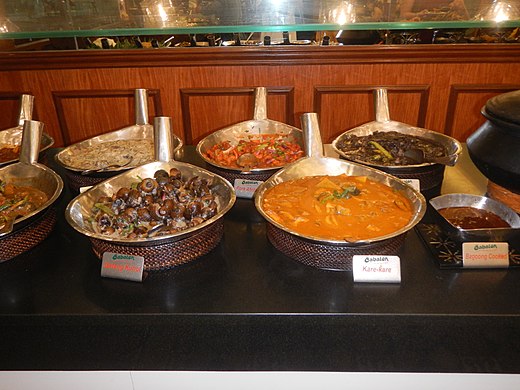 Buffet featuring Gatang Kuhol (snails), Kare-kare and other Filipino delicacies. 09435jfCabalen restaurants food products in Bulacan Philippinesfvf 04.jpg