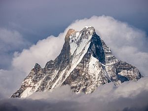 Seen from the west, the peak of Machhapuchchhre is reminiscent of a fish tail