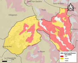 Carte des zones d'aléa retrait-gonflement des sols argileux de Jars.