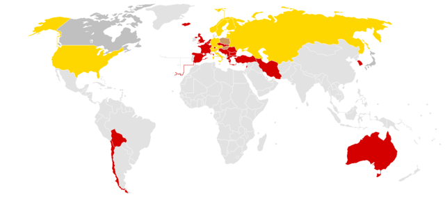 Map displaying countries that won medals during 1956 Winter Olympics