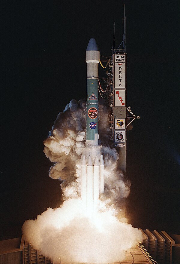 The launch of SIRTF in 2003 aboard the 300th Delta rocket.