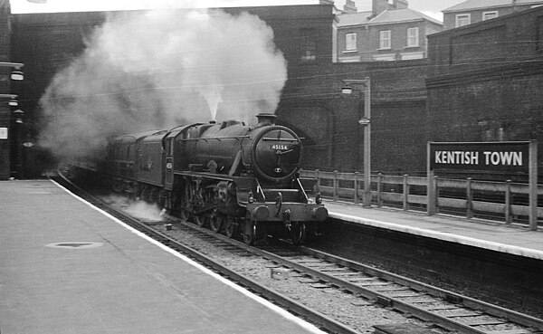 A named LMS Black 5 No. 45154 Lanarkshire Yeomanry in 1960.