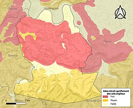 Carte des zones d'aléa retrait-gonflement des sols argileux de Bidache.