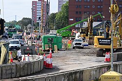 The site entrance for excavation of the Mytongate underpass on the A63, Kingston upon Hull.