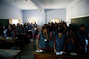 A classroom in an all-girls boarding school in Tamil Nadu, India A girls boarding school in Tamil Nadu India 2007.jpg