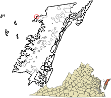 Accomack County Virginia incorporated and unincorporated areas Saxis highlighted.svg
