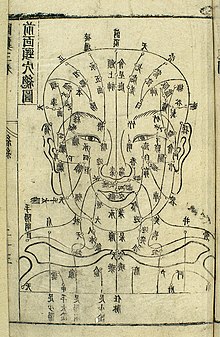 Esquema de acupuncture facial S. XVII