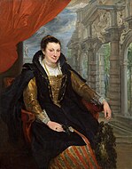 安東尼·范戴克的《伊莎貝拉·布朗特肖像畫（意大利語：Ritratto di Isabella Brant）》，153 × 120cm，約作於1621年，來自安德魯·威廉·梅隆的收藏，原為艾米塔吉博物館的藏品。[37]
