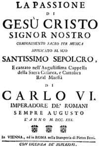 Página de rosto do libreto de 1730 (música de Antonio Caldara)