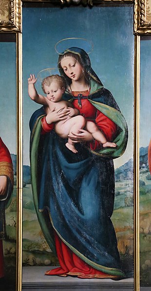 File:Antonio del ceraiolo (attr.), madonna col bambino tra san lorenzo e l'angelo custode, 1500-10 ca. 05.jpg