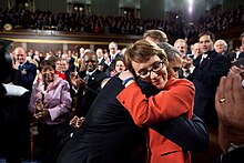 Giffords embracing President Obama at the 2012 State of the Union Address Barack Obama with Gabrielle Giffords at the 2012 State of the Union 01-24-12.jpg