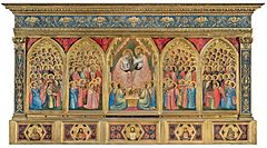 Baroncelli Polyptych, painted by Giotto. Baroncelli Polyptych c.1334 Baroncelli Chapel, Santa Croce, Florence 185x323cm..jpg