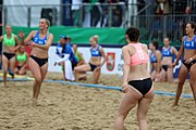 Deutsch: Beachhandball Europameisterschaften 2019 (Beach handball Euro); Tag 5: 6. Juli 2019 – Frauen, Platzierungsspiel für die Ränge 17–20, Nordmazedonien-Slowenien 0:2 (10:13, 9:15) English: Beach handball Euro; Day 5: 6 July 2019 – Placement Match/Cross Match for rank 17–20 Women – North Macedonia-Slovenia 0:2 (10:13, 9:15)