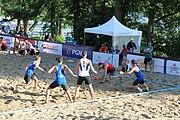 Deutsch: Beachhandball Europameisterschaften 2019 (Beach handball Euro); Tag 4: 5. Juli 2019 – Männer, Viertelfinale, Dänemark-Frankreich 2:0 (19:14, 12:10) English: Beach handball Euro; Day 4: 5 July 2019 – Quarter Final Men – Denmark-France 2:0 (19:14, 12:10)