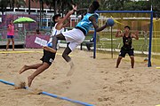 Deutsch: Beachhandball bei den Olympischen Jugendspielen 2018; Tag 5, 10. November 2018; Jungs, Platzierungsrunde - Chinese Taipei (Taiwan)-Mauritius 2:0 English: Beach handball at the 2018 Summer Youth Olympics at 11 October 2018 – Boys Consolation Round – Chinese Taipei-Mauritius 2:0