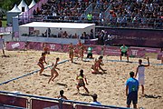 Deutsch: Beachhandball bei den Olympischen Jugendspielen 2018; Tag 4, 10. Oktober 2018; Mädchen, Vorrunde, Gruppe A - Ungarn-Chinese Taipei (Taiwan) 2:0 English: Beach handball at the 2018 Summer Youth Olympics at 10 October 2018 – Girls Preliminary Round Group A‎ – Hungary-Chinese Taipei 2:0