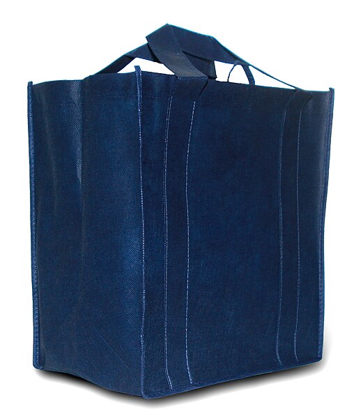 A blue cloth, reusable shopping bag