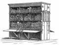 Bogreol med lænkede bøger i Hereford Cathedral Library.