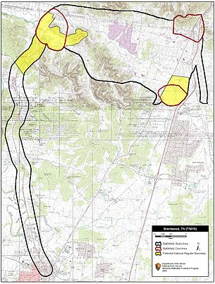 Map of Brentwood Battlefield core and study areas by the American Battlefield Protection Program. Brentwood Battlefield Tennessee.jpg