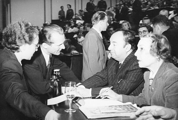 Neruda with his wife and Erich Honecker in 1951