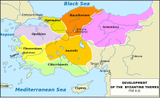 The establishment of the themes in the Byzantine Empire Byzantine Empire Themata-750-en.svg