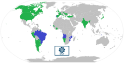 正式会员国（蓝色） 观察员国（绿色）　
