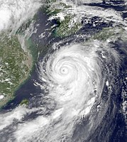 Typhoon Caitlin on July 28, 1991. At the time Caitlin had winds of 88.9 knts (102.3 mph, 164.8 kph), 1-min sustained and a pressure of 940 mbar. Caitlin was about 245 miles away from land.