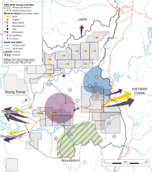 Mining operations from 1995-2020, declared and illegal, in Ratanakiri, Cambodia.