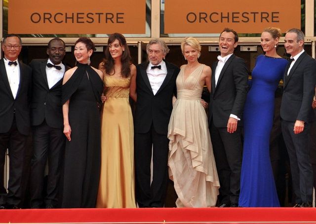 The jury for the main competition. From left to right: Johnnie To, Mahamat-Saleh Haroun, Nansun Shi, Martina Gusman, Robert De Niro, Linn Ullmann, Jud