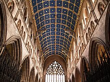 The 14th century nave of Carlisle Cathedral, once an Augustinian priory. It has been suggested that the author of the Awntyrs may have been a canon at the priory Carlisle Cathedral Nave.JPG