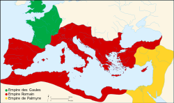carte montrant les trois parties du monde romain en 271