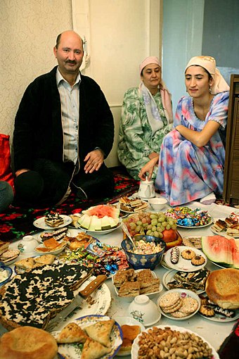 Muslim family in Tajikistan celebrating Eid-i Fatr