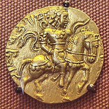 Gouden munt met Chandragupta II op een paard