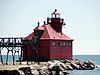 The channel light guides watercraft from Lake Michigan into the Sturgeon Bay Ship Canal.