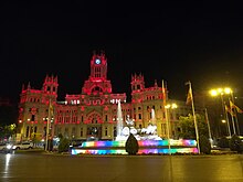 Cibeles Fountain, Madrid, illuminated with the rainbow colours during the celebrations of WorldPride 2017 Cibeles Fountain, Madrid, illuminated with the rainbow colours during the celebrations of WorldPride 2017.jpg