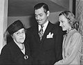Clark Gable Carole Lombard and Lombard's mother 1939.jpg