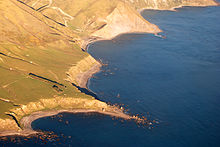 Aerial photograph of the lowest marine terrace at Tongue Point, New Zealand Coast south of Wellington by Phillip Capper Flickr.jpg