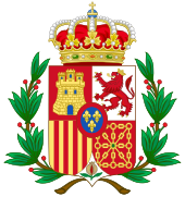 Versión del escudo de España (1874-1931) con ramas de laurel.