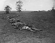 Confederate dead gathered for burial at Antietam