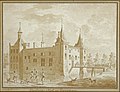 Pogled na grad Ilpenstein, Ilpendam, z lovsko druščino v ospredju, 1728; Cornelis Pronk (1691–1759)