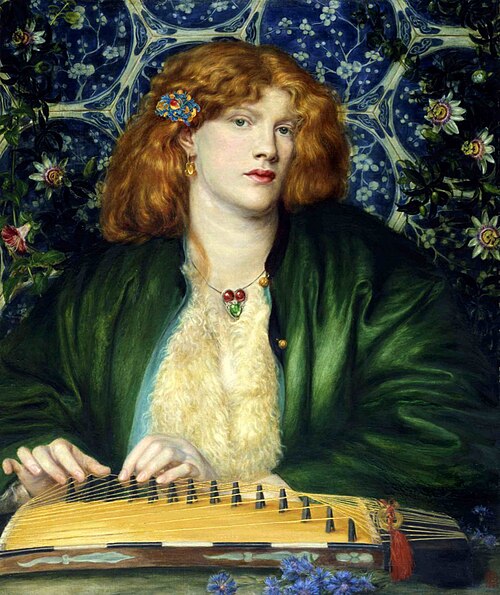 The Blue Bower (1865) sitter poses with a Koto.