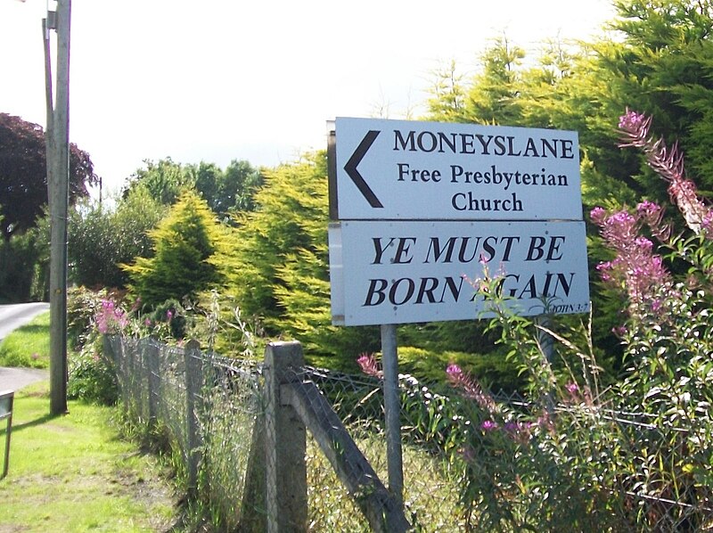 File:Direction sign to Moneyslane Free Presbyterian Church at McBride's Corner, Moneyslane - geograph.org.uk - 4266402.jpg