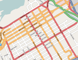 Map of downtown Ottawa with several prominent streets named (from OpenStreetMap).