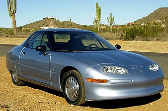 A General Motors EV1, the first mass produced electric automobile with a modern design.