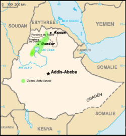 Mapa území Beta Izrael v Etiopii