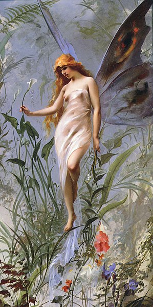 1888 illustration by Luis Ricardo Falero of common modern depiction of a fairy with butterfly wings