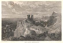 19th-century engraving of Fast Castle, which was involved in Robert's plot to adbduct James VI of Scotland Fastcastle.jpg