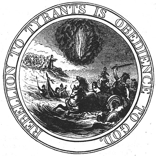 Franklin's design for the First Great Seal of America, inspired by the Geneva Bible